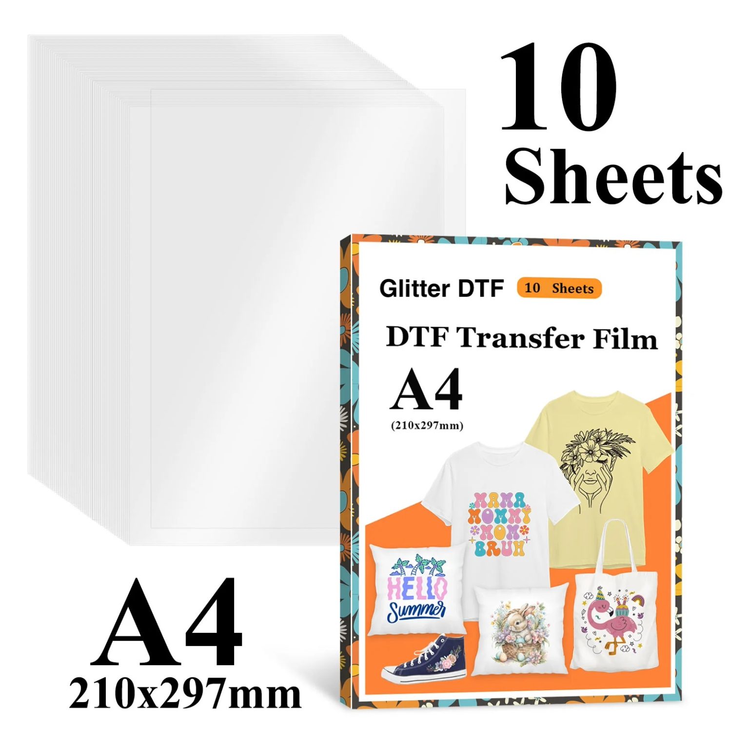 DTF Film A4 10 Pack Glitter for Inkjet and Sublimation Printing