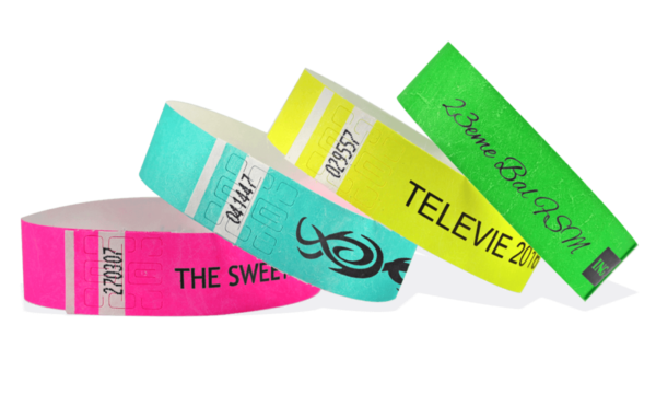 Printed Tyvek Wristbands printed with a fun summer pattern or customized logo/text (black print only)