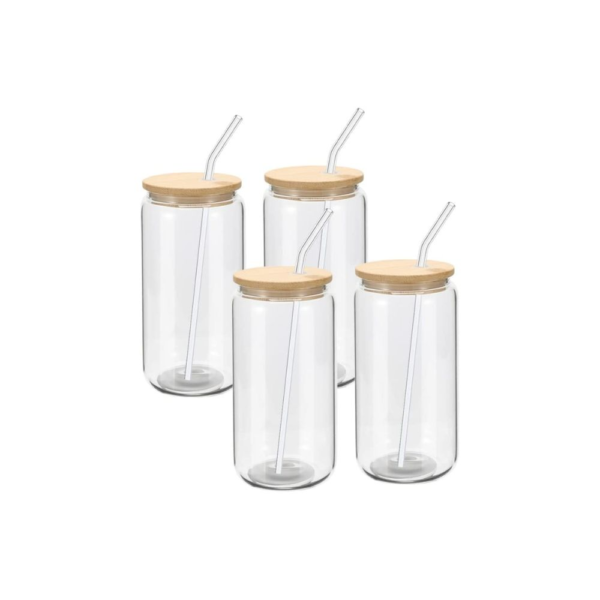 Glass Sublimation Jar Blank with Bamboo Lid and Straw – Set of 12 - Image 4