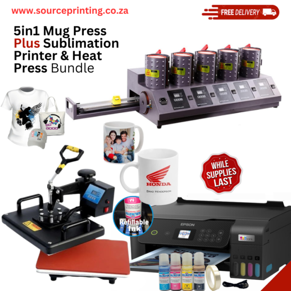 5-in-1 Mug Press Plus Sublimation Printer & Heat Press Bundle