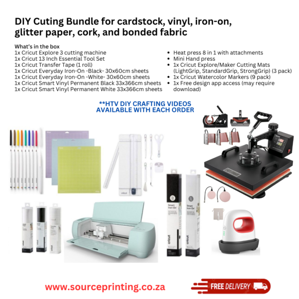 DIY Cuting Bundle for cardstock, vinyl, iron-on, glitter paper, cork, and bonded fabric+ Heapress and mini press