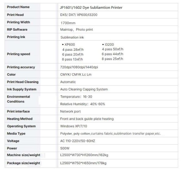 1.6m/5ft Dye Sublimation Printer with XP600 Printhead Jetpal - Image 4