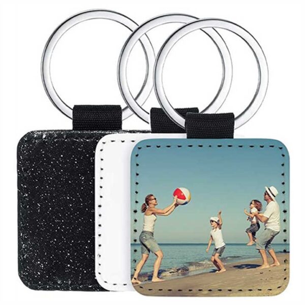 PU Faux Leather Sublimation Keyrings 50pcs (Various Shapes & Glitter Colors) - Image 2