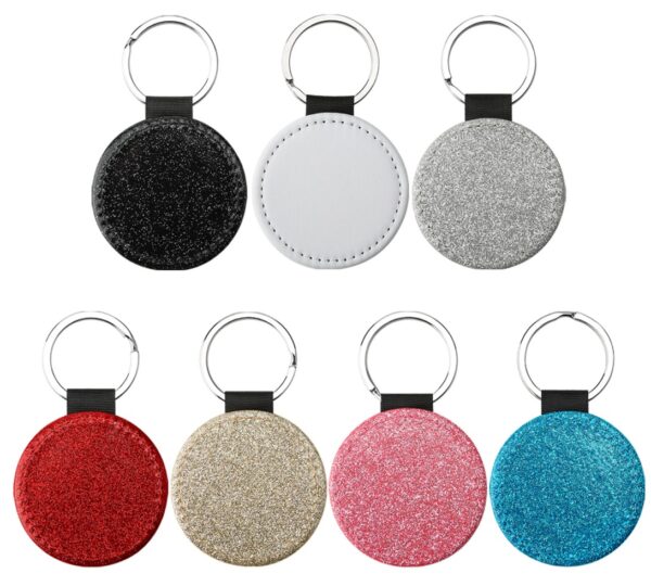 Sublimation Glitter PU Leather Key Chain (Round) – 50pcs