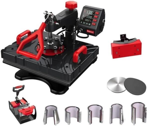 8-in-1 Red Heat Press Machine – Multifunctional Swing-Away Design