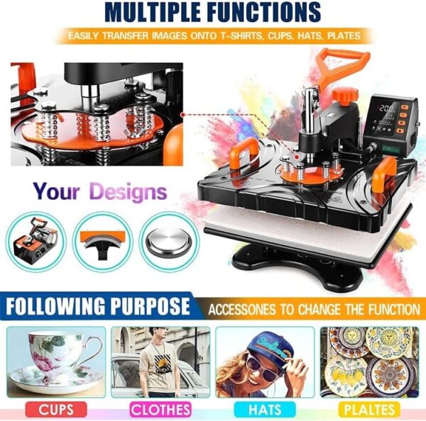 8-in-1 Red Heat Press Machine – Multifunctional Swing-Away Design - Image 4