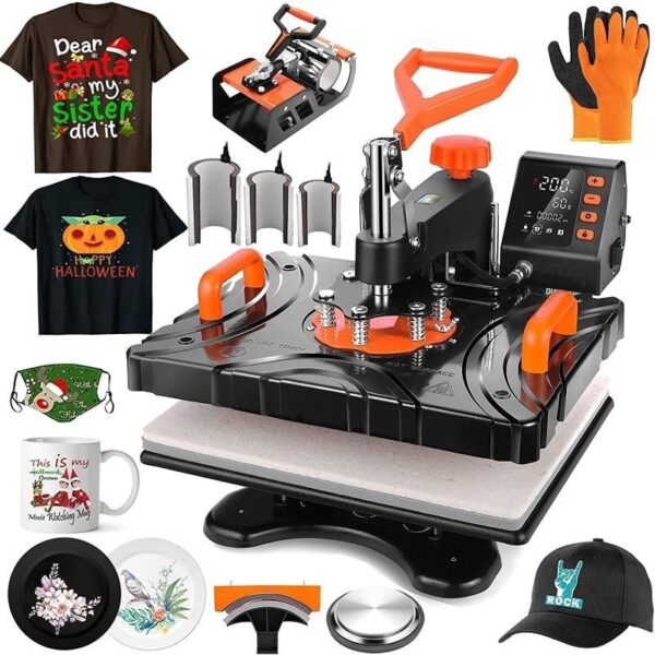 8-in-1 Red Heat Press Machine – Multifunctional Swing-Away Design - Image 2