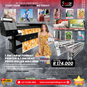 1.6m large format sublimation printer paired with a 1.6m roller heat press bundleb