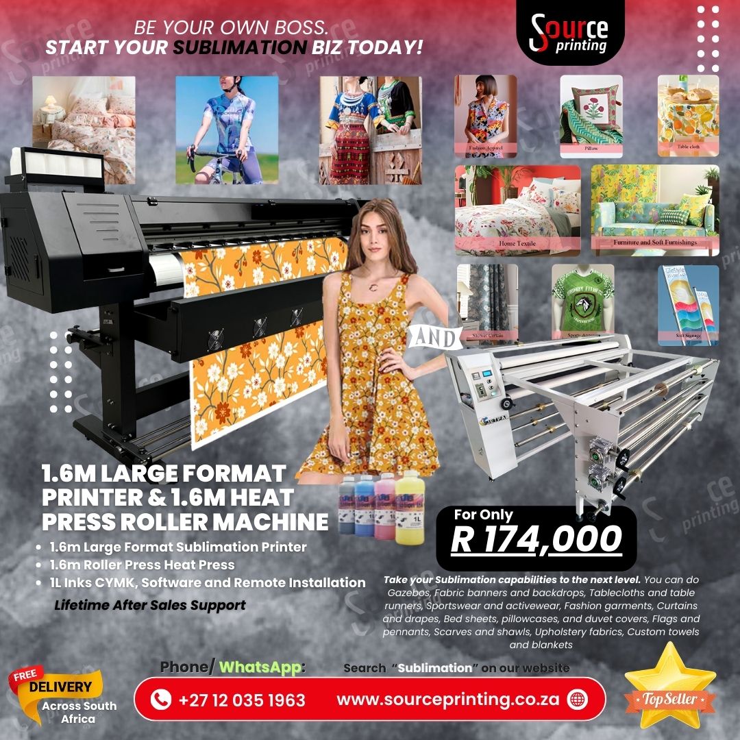 1.6m Sublimation Production Bundle Dye Sublimation Printer + Roller Heat Press