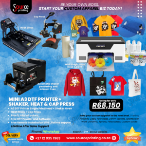 Mini A3 DTF Printer, Automatic Shaker Oven, Heat Press & Cap Press Bundle